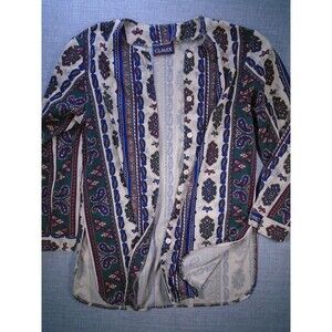 Claude Women's Button Front Top 21" x 32 Paisley Print Long Sleeve
